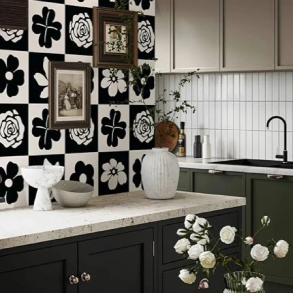 Black and White Floral Peel and Stick Wallpaper